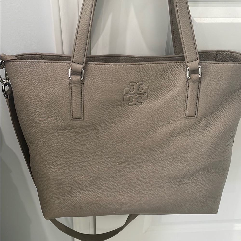 Tory Burch Gray Pebbled Leather Tote